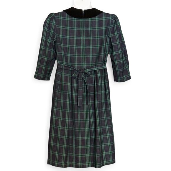 Vintage Miss Dorby Tartan Plaid Midi Dress 10P Velvet Collar Cottagecore Holiday - Picture 6 of 10